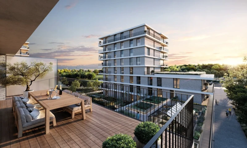 Modern project in Deinze met 4 appartementen: 1 penthouse, 2 standaard, 2 slaapkamers, 56 m&sup2; woonoppervlak, ideaal voor compacte gezinnen.